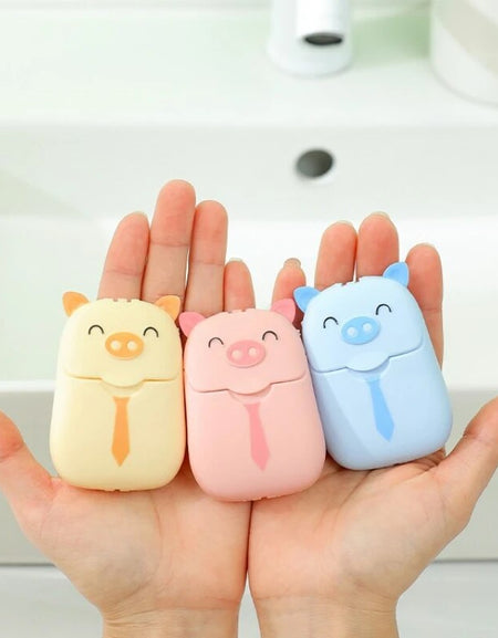 50Pcs/box Lovely Pig Disposable Paper Soap Sheet Travel Portable Baby Hands Washing