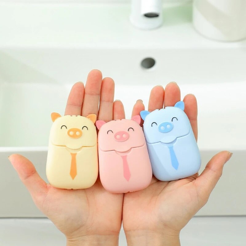 50Pcs/box Lovely Pig Disposable Paper Soap Sheet Travel Portable Baby Hands Washing