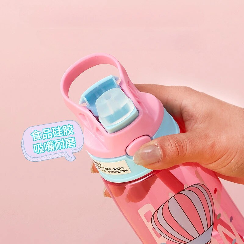 Kids Water Cup with Straw Cartoon Plastic Watter Bottle Portable Baby Water