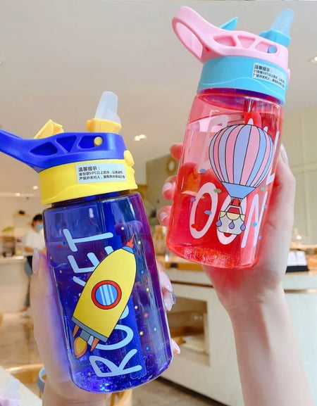 Kids Water Cup with Straw Cartoon Plastic Watter Bottle Portable Baby Water
