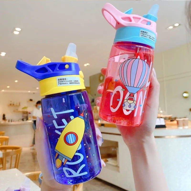 Kids Water Cup with Straw Cartoon Plastic Watter Bottle Portable Baby Water